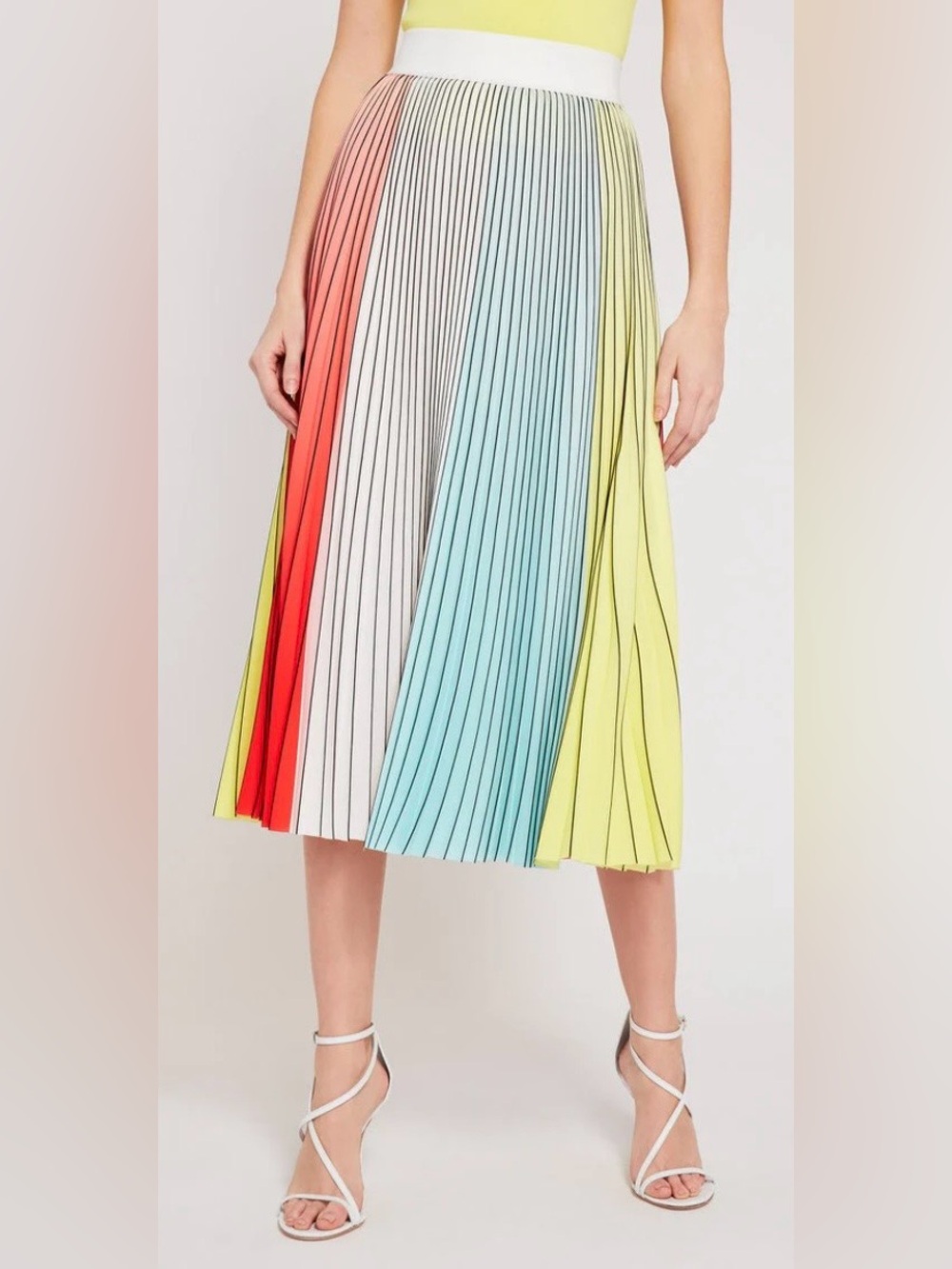 NWT Alice + Olivia Yellow Bodice Colorblock Pleated Midi Skirt, US0